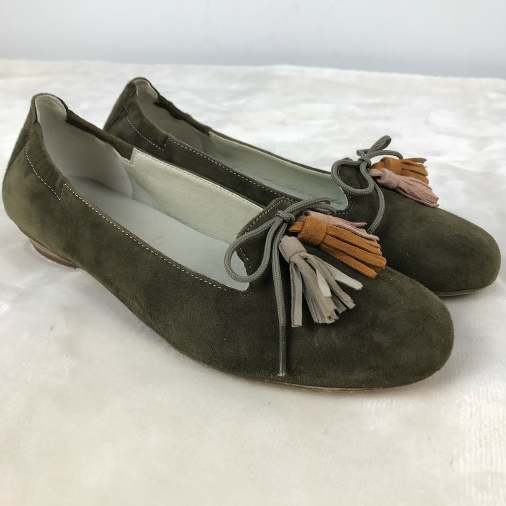 Fluchos by Dorking Olive Suede Ballet Flats with Tassels